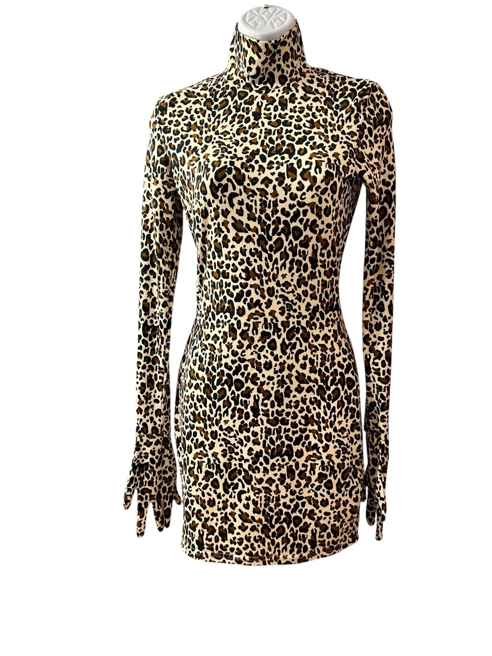 Leopard Print Turtleneck Bodycon Dress